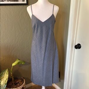 Banana Republic Blue & Gray Micro Plaid Pattern Spaghetti Strap Dress